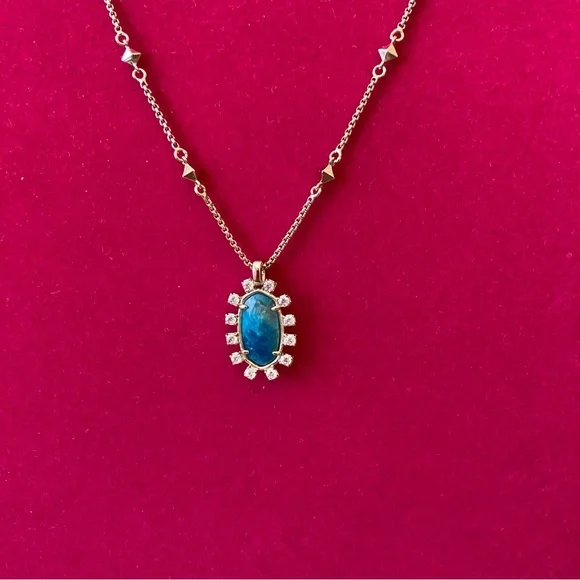 Kendra Scott Brett Necklace Blue Apatite Stone Cubic Zirconia Lariat Adjustable - Picture 2 of 6